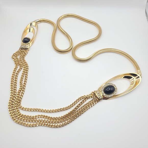 Long Gold and Black Vintage Necklace - Picture 2 of 5